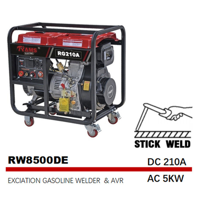 210A دیزل استیک جوش ژنراتور تحریک الکتریکی استارت AC 5kw تک فاز